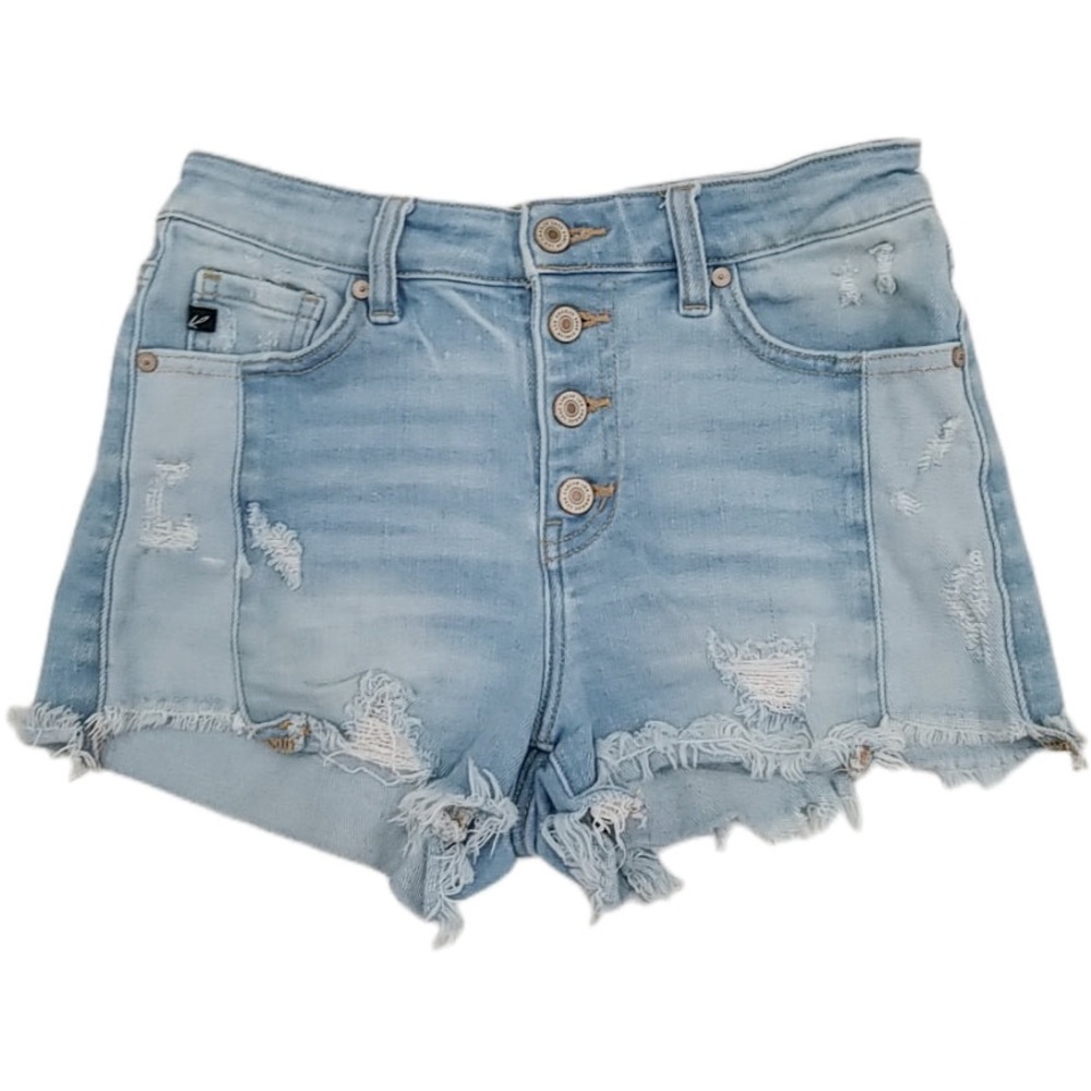 KanCan Blue High-Waisted Jean Shorts with Raw Hem - small